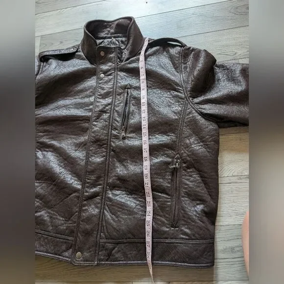 Calvin Klein Faux Leather Dark Brown Lined Biker Moto Jacket Coat Size XXL